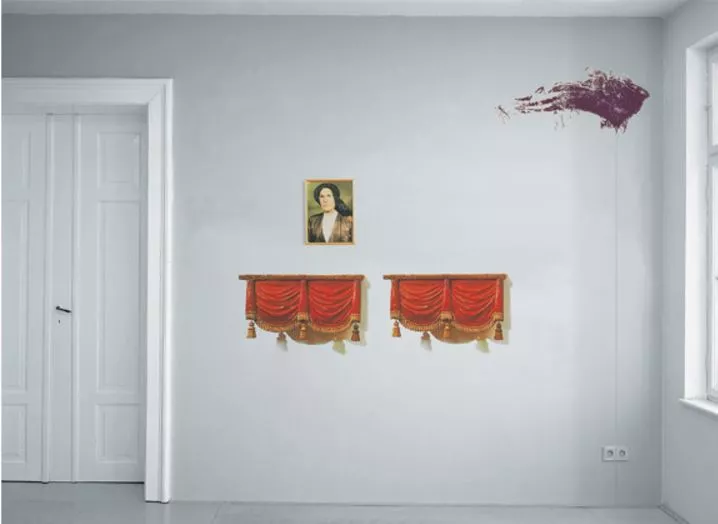 Julian Schnabel: 'Lost Relative', 1998, Multimedia wall painting. Photosilkscreen on acetate, framed photograph, silkscreen, and pencil line on the wall. Acetates 70 x 98 cm (27½ x 38¼