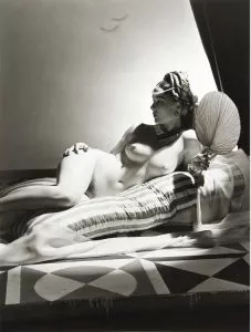 Horst P. Horst: Odalisque I, New York, 1943, silver gelatin print, printed later, stamped with Photographers blind stamp, signed and inscribed with title on verso, size: 14 1/4 x 11 in