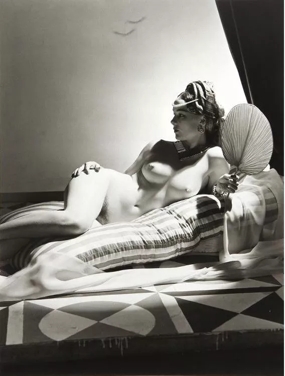 Horst P. Horst: Odalisque I, New York, 1943, silver gelatin print, printed later, stamped with Photographers blind stamp, signed and inscribed with title on verso, size: 14 1/4 x 11 in