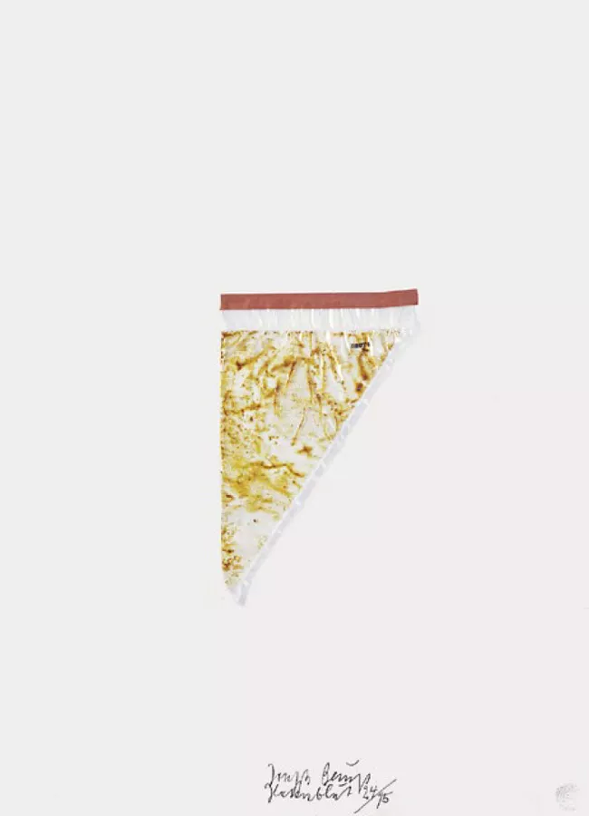 Joseph Beuys: 'Hasenblut', 1971/79, Plastic bag with hare´s blood, mounted on white board with sticking plaster. Signed and numbered. Edition of 45. Print : 62 x 45 cm (24 x 17 in.),