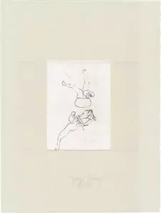 Joseph Beuys. »Zirkulationszeit: Topfspiel«. Normalausgabe. Radierung, Schellmann 424. Ed. Grafos Vaduz. 15,7 x 11,5 cm (Platte) auf 38 x 28,5 cm (Blatt), Rives gris, handsigniert, nummeriert, Aufl. 75 Expl.