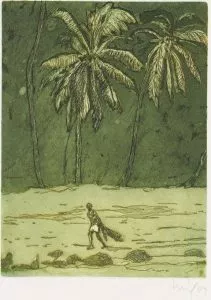 Peter Doig: ‘Untitled/ Pelican’, 2004, Etching and aquatint in colors, signed and dated in pencil, numbered from the edition of ca. 150. Printed on wove paper (Zerkall-Bütten, 250g/qm). Total size: 53 x 38 cm/21″ x 15″, image size: 7 11/16″ x 6″ – 19,5 x 14,6 cm, published by Griffelkunst, Hamburg