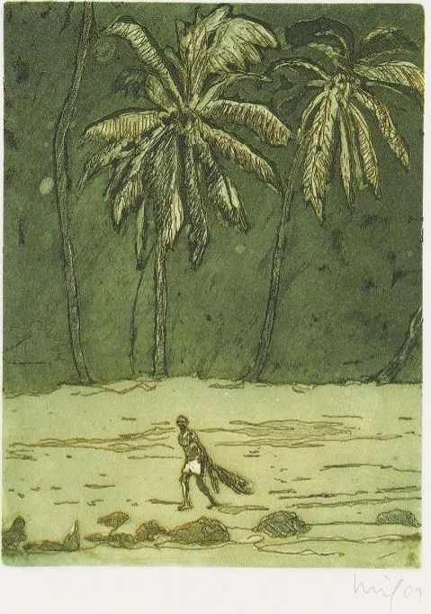 Peter Doig: ‘Untitled/ Pelican’, 2004, Etching and aquatint in colors, signed and dated in pencil, numbered from the edition of ca. 150. Printed on wove paper (Zerkall-Bütten, 250g/qm). Total size: 53 x 38 cm/21″ x 15″, image size: 7 11/16″ x 6″ – 19,5 x 14,6 cm, published by Griffelkunst, Hamburg