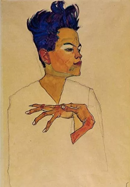 Egon Schiele Selfportrait With Hands On Chest